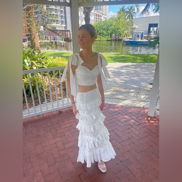 White 2-Piece Crop Top and Maxi Ruffle Skirt Set - Picture 1 of 10